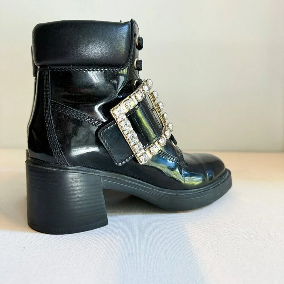 Roger Vivier Black Lace up Ankle Boots with Rhinestone Buckle 36.5 - Picture 5 of 13